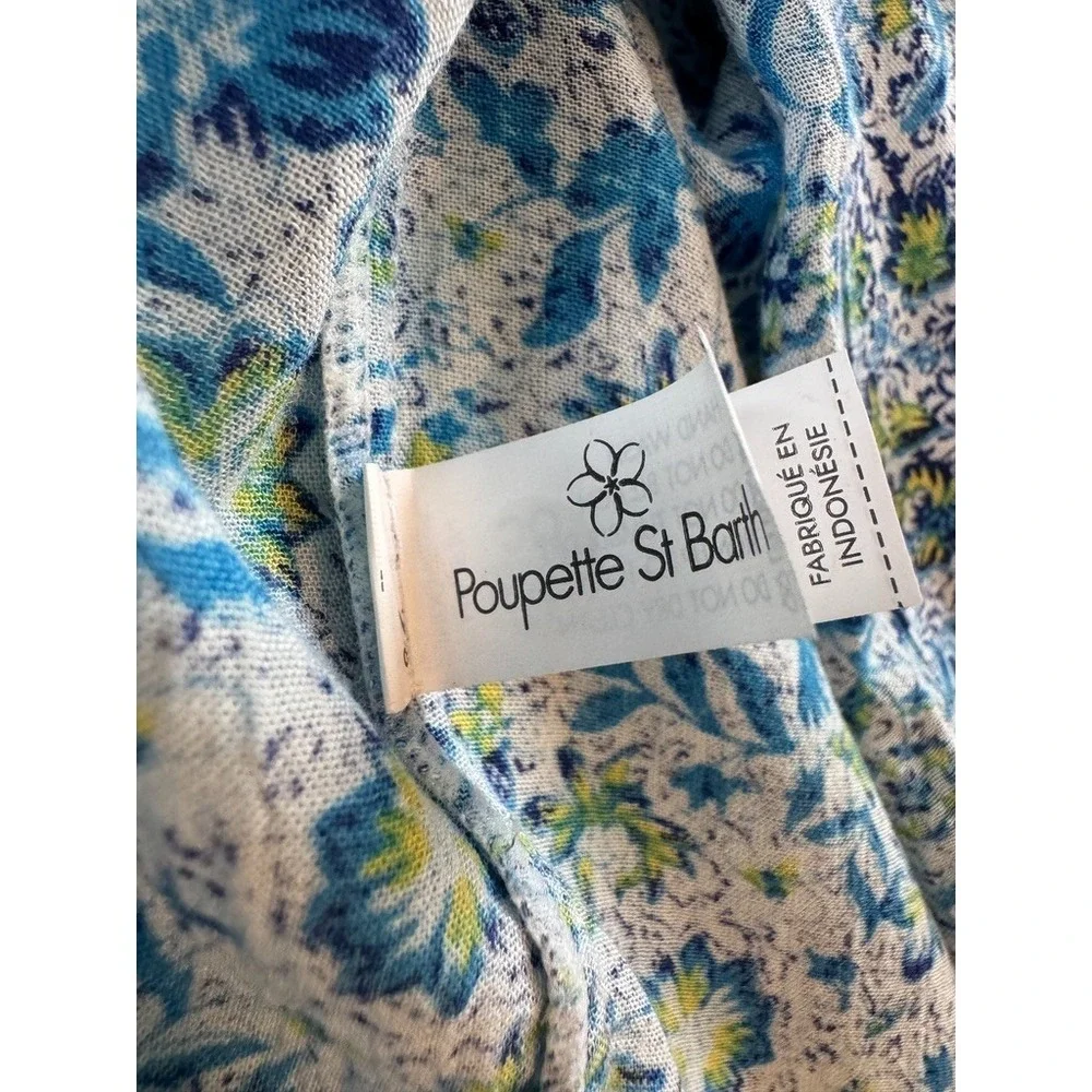 Poupette St Barth Mara Strapless Maxi Dress Blue Floral Print Small resort wear